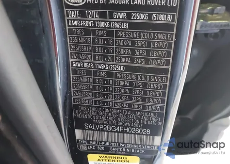 2015 Land Rover Range Rover Evoque Pure из США, поврежденный, VIN SALVP2BG4FH026028